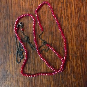 Chan Luu layering necklace: gun metal & ruby-red crystals
